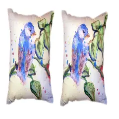 Pair Of Betsy Drake Betsy's Blue Bird No Cord Pillows 18 X 18