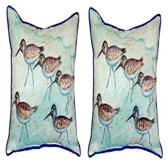 Pair of Betsy Drake Sandpipers Small Pillows 12 Inch X 12 Inch