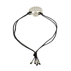 Adjustable Brown Nylon Cord Bracelet w/ Rhinestone Encrusted Rhinestone Skull