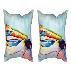 Pair of Betsy Drake Pelican Head No Cord Indoor/Outdoor Pillows 16 In. X 20 In.