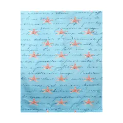 Betsy Drake Coral Starfish and Blue Script Beach Towel Multicolor