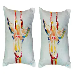 Pair of Betsy Drake Giraffe No Cord Pillows 18 Inch X 18 Inch