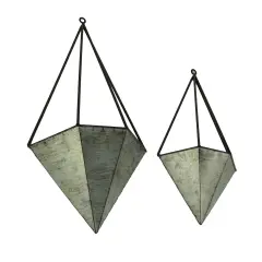 Galvanized Metal Diamond Shaped Angular Hanging Planters Set of 2