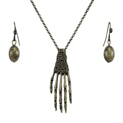 Burnished Gold Skeleton Hand and Ball Earring Set