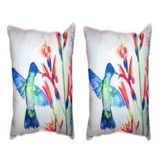 Pair Of Betsy Drake Hummingbird & Fire Plant No Cord Pillows 16 X 20