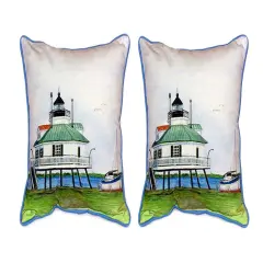 Pair of Betsy Drake Hooper Strait Lighthouse Large Pillows 15 Inch x 22 Inch