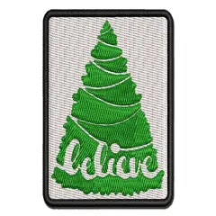 Christmas Tree Believe Multi-Color Embroidered Iron-On or Hook & Loop Patch Applique
