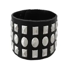 Black Vinyl Wristband with Pyramid/Chrome Studs