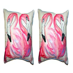 Pair Of Betsy Drake Betsy's Flamingos Small Outdoor/Indoor Pillows 11 X 14