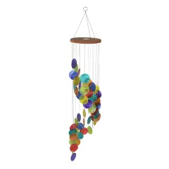 Dyed Capiz Shell 26 Inch Long Spiral Wind Chime Rainbow Colors Garden Patio