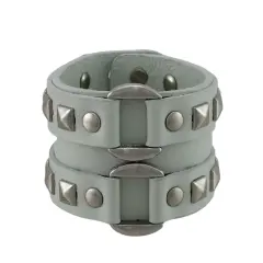 Gray Leather Double Chrome O Ring Wristband Bracelet
