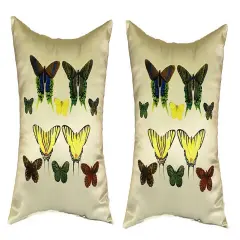 Pair of Betsy Drake Yellow Butterflies Antique Print Pillows 18 Inch X 18 Inch