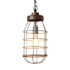 Irvins Country Tinware Industrial Cage Light Pendant Brown