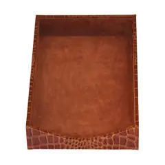 Protacini Cognac Brown Italian Patent Leather Front-Load Letter Tray