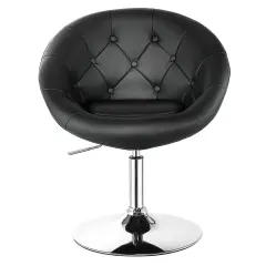Costway 1PC Accent Chair Adjustable Modern Swivel Round Tufted BackPU Leather Black