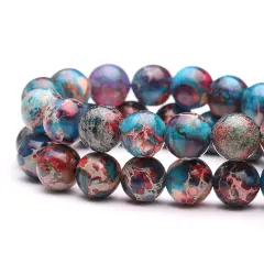 Natural Gemstone Beads for Jewelry Making,8mm Blue Imperial Jasper Polished Round Smooth Stone Boho Beads,Genuine Real Stone Beads for Bracelet Necklace 15 Inch(Blue Imperial Jasper,8mm)