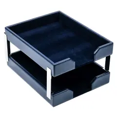 Navy Blue Bonded Leather Double Letter Trays