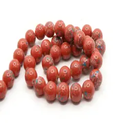 40 10mm Red with Pink & Blue Splatter Paint Smooth Round Glass Beads