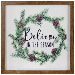 Northlight Wooden Framed "Believe In The Season" Christmas Wall Sign - 11.75" Green