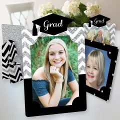 Big Dot of Happiness Silver Graduation Party Centerpieces - 4x6 Picture Display - Paper Photo Frames - Set of 12