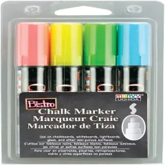 Uchida Bistro Chalk Marker 6mm Point Set 4/Pkg-Fluorescent Blue, Red, Green & Yellow