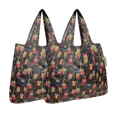 Wrapables Foldable Tote Nylon Reusable Grocery Bag (Set of 2) Owls