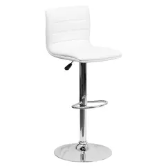Emma and Oliver Coti Modern Channel Tufted Upholstered Height Adjustable Mid-Back Stool and Pedestal Base with Footrest White