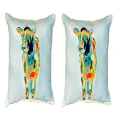 Pair of Betsy Drake Betsy&rsquo;s Cow Large Indoor/Outdoor Pillows 18 Inch X 18 Inch