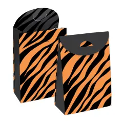 Big Dot of Happiness Tiger Print - Jungle Gift Favor Bags - Party Goodie Boxes - Set of 12