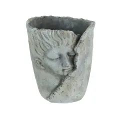Weathered Finish Concrete Leaf Wrap Face Planter / Vase 8 Inches High