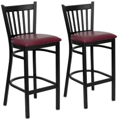 Emma and Oliver 2 Pack Vertical Back Metal Restaurant Barstool BurgVYL/BlackMetal