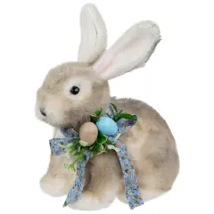 Northlight Plush Rabbit with Floral Bow Easter Figurine - 8" Brown