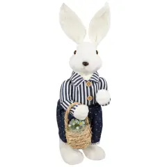 Northlight Standing Girl Bunny with Basket Easter Figure - 19" - Navy Blue White