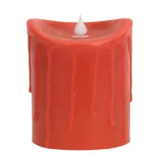 Melrose 7" Red-Orange Dripping Wax Flameless LED Lighted Pillar Candle with Moving Flame