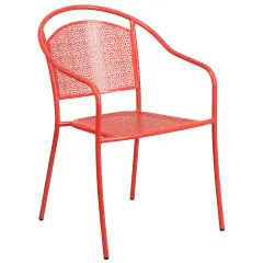 Emma and Oliver Commercial Grade Colorful Metal Patio Arm Chair with Round Back Coral