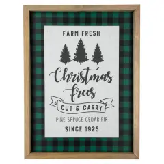Northlight 16" Buffalo Plaid Wooden Framed "Farm Fresh Christmas Trees" Wall Decor Green