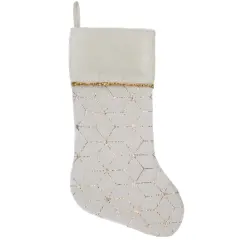 Northlight 20" Cream and Gold Christmas Stocking with Faux Fur Ivory