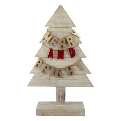 Northlight Wooden Tree "Merry and Bright" Christmas Decoration - 23" - Gold and Red Beige