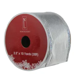 Northlight Club Pack of 12 Shimmery Silver Horizontal Wired Christmas Craft Ribbon Spools - 2.5" x 120 Yards