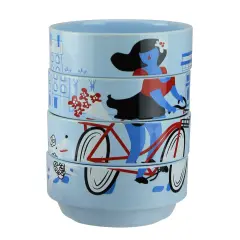 Wild Eye Set of 4 Pale Blue French Parisian Experience Decorative Stacking Bowls 7"