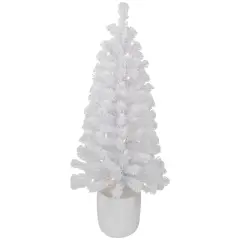 Northlight 3.5' Pre-Lit Potted Flocked Winter Pine White Tinsel Artificial Christmas Tree, Clear Lights Green
