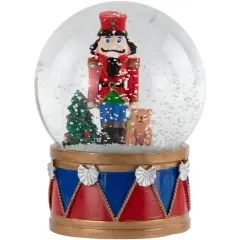 Northlight 6" Nutcracker with Teddy Bear Musical Christmas Snow Globe Red