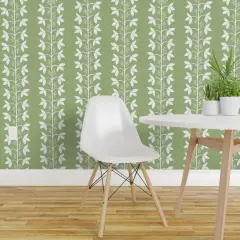 Pre-Pasted Wallpaper 2FT Wide Botanical Stripe Grass Green Simple Traditional Leaves Custom Pre-pasted Wallpaper by Spoonflower