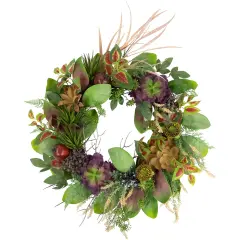 Northlight Mixed Succulent and Pomegranate Artificial Wreath, 24-Inch Green