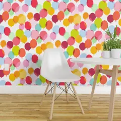 Pre-Pasted Wallpaper 2FT Wide Bright Balloons Birthday Party Colorful Happy Orange Red Pink Custom Pre-pasted Wallpaper by Spoonflower