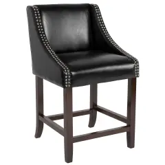Merrick Lane Taylorsville 24 Inch Counter Height Stool with Nailhead Trim Black LeatherSoft