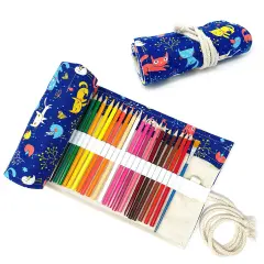 Wrapables Pencil Roll Organizer, Colored Pencil Wrap Pouch (72 slots) Cats Birds