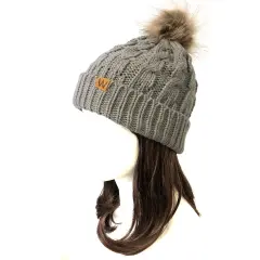 Wrapables Winter Warm Cable Knit Faux Fur Pom Pom Beanie Adult Gray
