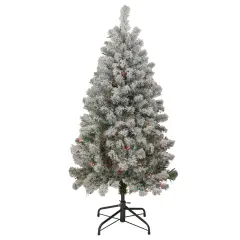 Northlight 4.5' Pre-Lit Flocked Madison Pine Artificial Christmas Tree, Multi Lights Green