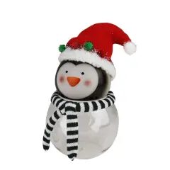 Midwest 8.5" Battery Operated Penguin Touch Activated Color Changing LED Lighted Glass Candy Jar Red